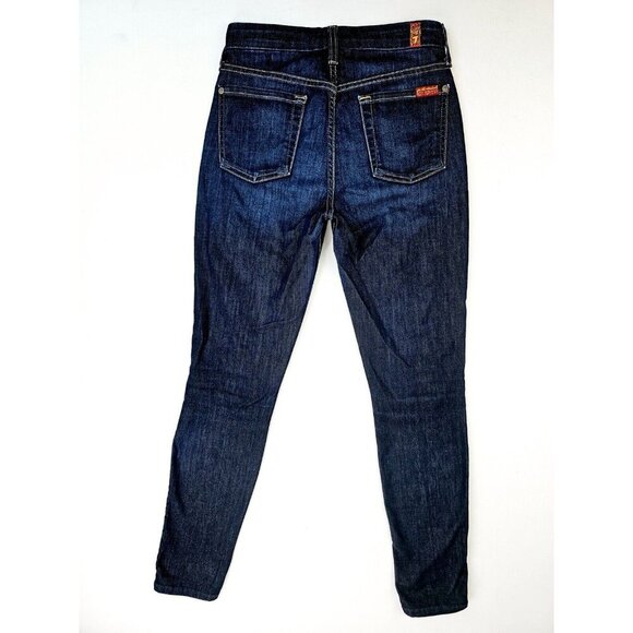 7 For All Mankind Size 24X28 Womens The Mid Rise Ankle Skinny Blue Denim Jeans - Picture 1 of 12